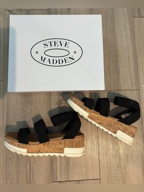 Steve Madden Black Cork Platform Sandals